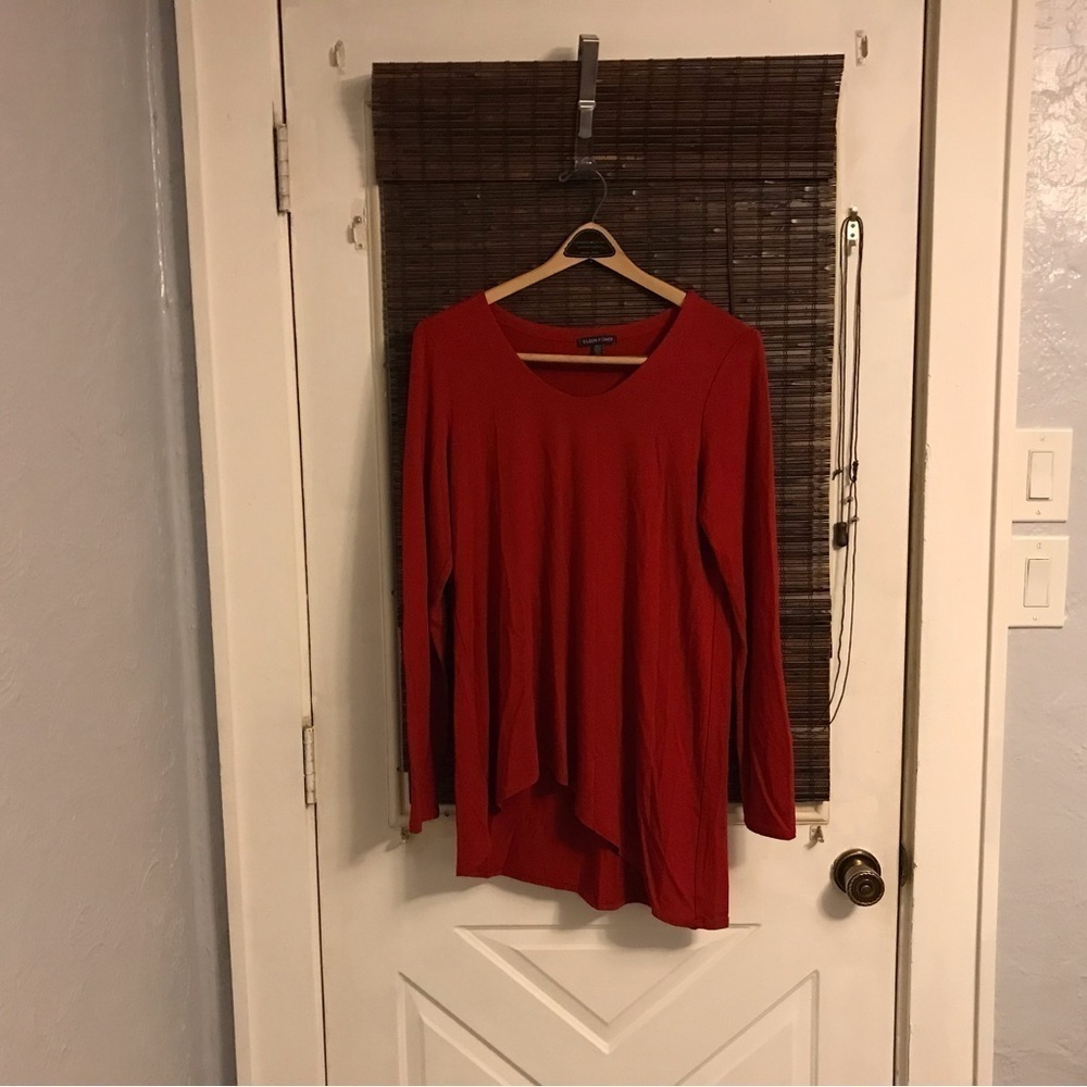 Eileen Fisher Women Dark Red 92% Viscose 8% Lycra L/Sl Top Round Neck Sz: S/P